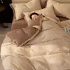 Juego de ropa de cama de cuatro piezas de jacquard de algodón cepillado de lujo de alta gama, sábana de algodón 100%, funda de edredón, sábana bajera ajustable, juego de tres piezas