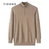 Suéter Masculino Quente Tricô Liso Malha 12 Fios Gola Meia-Alta com Zíper Meio Aberto Ombros Caídos Puro Cashmere Corte Regular