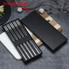 En stock de fábrica, una pieza hueca, anti-quemaduras, totalmente cuadrada, acero inoxidable 316L, palillos, cinco pares, caja de regalo con palabra de la suerte