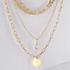 Collar de Cadena de Metal Nuevo Transfronterizo Collar Apilado Multicapa Moda para Mujer Colgante de Disco Gota de Agua Cadena para Clavícula