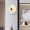 Lámpara de Pared Redonda de Mármol Natural Nórdica Simple de Gama Alta Creativa para Pared de Fondo de Sala de Estar Pasillo Pasillo Lámpara de Pared Tela