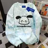 Sudadera Redonda con Estampado de Cachorro Estilo Lindo y Perezoso para Mujer Otoño e Invierno 2025 Estilo Coreano Holgada Tie-Dye Rosa Top Estudiante