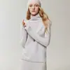 Nueva colección de otoño e invierno: suéter sin costuras, 100% cachemira, de cuello alto, tejido doble con una abertura lateral en el dobladillo