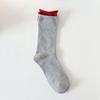 Calcetines de tubo medio para mujer, de estilo moderno, de algodón, con doble rizado Luo Kou, de color rojo Ankora, para otoño e invierno.