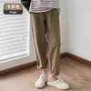 Calça Carrot de Cintura Alta com Suporte para Barriga para Gestante, Primavera Verão, Finas, Plissadas, Harem, Barra Dobrável, Casual, Cropped, Longa para Gestante
