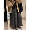 Falda Midi de Corte A Floral Gris Oscuro para Mujer, Nuevo Estilo Coreano Otoño 2026, Petite, de Lana, Forma de Tulipan, Esponjosa, Falda Larga