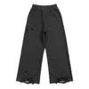 Hecho a medida desde la fábrica de origen, pants de sudor rasgados estilo americano, pants de sudor holgados de pierna ancha pintados a mano, pants de sudor para hombre de moda urbana