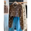 Cardigan Jacket de Tricô Moda Bolinhas Macio Grudento Estilo Coco Chanel Solto Estilo Coreano 2026 Primavera/Outono Nova Roupa Feminina Suéter Cardigan