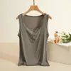 Camisola de fio para mulheres, roupa íntima de verão, botão, anti-exposição, peça externa versátil, modeladora, branca, sem mangas, top para usar por baixo