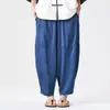 Pantalones harén de pierna ancha, corte holgado, tamaño grande, seda de hielo, estilo chino nuevo, jacquard de linterna, pantalones de verano finos para hombre, cropped