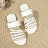 Sandalias Planas Retro de Tira Fina con Borde Metálico para Mujer, Talla Grande, de Punta Abierta Simple, Casual para Exteriores, Slip-On