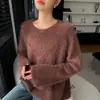 Suéter de Punto Versátil Cómodo de Color Sólido Cepillado Cálido para Otoño e Invierno Cuello Redondo Holgado Nuevo Suéter de Cachemira para Mujer