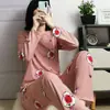 Pijama de Manga Larga al por Mayor para Mujer, Estilo Delgado de Primavera y Otoño, Ropa de Casa de Estilo Juvenil para Verano, Trajes Lindos de Dibujos Animados para Estudiantes