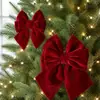 Nuevo producto transfronterizo: Colgante de moño de terciopelo burdeos para Navidad, decoración de árbol de Navidad DIY, adorno de moño de seis puntas