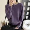 Suéter de Punto con Cuentas de Perla Gris 2024 Nuevo para Mujer Otoño e Invierno Camiseta Base de Manga Larga con Ropa de Otoño Negra