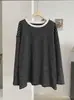 KEKEZOON Camiseta Manga Longa Loose Bloco de Cores Listrado Gola Redonda Camada Interna Feminina Inverno Casual Versátil Camisa Base 9403