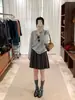 Saia plissada de lã estilo preppy coreano, saia evasê feminina de cintura alta elástica, coleção de outono