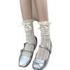 Calcetines de Encaje con Lazo Estilo Francés para Mujer Primavera y Verano Calcetines Finos de Encaje Calado Estilo Japonés hasta la Pantorrilla Transpirables Calcetines Lolita