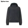 Moletom com Capuz Americano Retrô Lavagem Pesada Falso Duas Peças Retalhos Xadrez Marca Tendência Unissex Casual Jaqueta Cardigan Outono