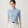 Suéter 100% Cachemir Puro para Mujer de Manga Corta Cuello Semi Alto Canalé Ajustado Favorecedor Capa Base Versátil Suéter de Punto Suave