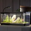 Acuario Pequeño Creativo para Uso Doméstico, Acuario de Paisajismo para Sala de Estar, Adecuado para Cría de Peces Dorados y Peces Ornamentales, Acuario Ecológico Transparente con Tapa