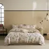 Set de Cuatro Piezas de Algodón Tencel Súper Suave y Estilo Lujoso Jacquard de Alta Precisión Funda Nórdica para Dormir Desnudo Sábanas Ropa de Cama Nueva Amarillo