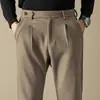 Calça Casual Masculina Estilo Coreano para Primavera e Outono, Calça de Lã Reta Solta, Versátil para Outono e Inverno, Estilo Levemente Maduro, Calça Social com Caimento