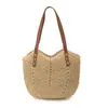 Bolso Tejido de Paja Calado Transfronterizo 2026 para Mujer, Cesta Tejida de Gran Capacidad, Bolso de Playa de Verano, Bolso Tote de Hombro Único para Viajes