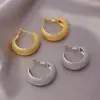 Pendientes de Aguja Plateada para Mujer, Pendientes de Lujo Ligero de Gama Alta con Sentido del Diseño, Pendientes de Aro Exagerados de Nicho para Caras Cuadradas y Redondas, Aros Lisos