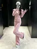 Conjunto Deportivo Casual Dulce y Suave para Mujer Otoño/Invierno 2026, Elegante y Rejuvenecedor, Conjunto de Dos Piezas con Chaqueta Rosa y Pantalones de Pierna Ancha