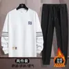 Traje deportivo de otoño e invierno para hombre, forrado de vellón y engrosado, conjunto de dos piezas de sudadera con cuello redondo, traje deportivo casual para hombres de mediana edad, corte holgado