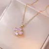 Collar para Mujer, Estilo Influencer Transfronterizo Flor de Girasol Circonita Giratorio Conjunto de Tres Piezas Decoración Collar de Acero de Titanio