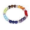 Pulsera elástica de cuentas hecha a mano, retro, simple, de piedra volcánica, ojo de palma, pino blanco, para mujer, suministro transfronterizo europeo y americano