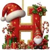 Novos Enfeites de Natal Pendentes Decorações Planas para Árvore de Natal Chapéu Vermelho Letra Inicial com Decoração de Letra Personalização Personalizada