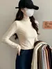 Camiseta de Manga Longa para Mulheres, Novo Estilo Outono e Inverno, Corte Justo, Roupa de Baixo Fashion, Top Quente, Camiseta Base com Gola Meia-Alta