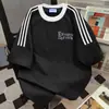 Camiseta de Manga Corta con Estampado de Letras de Marca de Moda, Patchwork de Tres Rayas, Nueva Colección Verano 2026, Informal, Holgada, Vintage