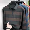 Camisa polo de manga larga con cuello para primavera y otoño para hombre, a rayas, con bolsillos funcionales, camiseta, camiseta básica, top casual cómodo para hombre
