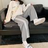 Pantalones de chándal grises estilo coreano 2026, corte holgado, rectos adelgazantes, pierna ancha, casuales para mujer, talla grande