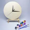 Reloj de Pared Decoración de Esfera en Blanco DIY Tablero Redondo de Madera Pintura Fluida Graffiti Infantil de Jardín de Infancia Reloj Hecho a Mano
