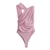 Comercio Exterior 2024 Primavera Nuevo Europeo y Americano Sexy Moda Escote Asimétrico Sin Mangas Plisado Rosa Mono para Mujeres 5039337