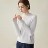 Suéter feminino de cashmere com gola alta discreta, nova malha versátil de caimento solto para outono e inverno, pulôver de manga longa
