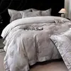 Algodón Agradable para la Piel Jacquard Tejido de Color Juego de Cama de Cuatro Piezas Funda de Edredón de Algodón Puro Funda de Almohada Sábana Plana Sábana Ajustable Juego Doble para el Hogar de Cuatro Estaciones