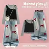 Estiloso Estilo Coreano Meninas Primavera/Outono Novo Design Sensação Duas Peças Falsas Manga Longa Calça Jeans Fashionable Conjunto de Duas Peças