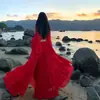 Traje Super Romântico de Fada para Mulheres, Atmosfera Linda, Blusa de Manga Longa com Babados, Saia de Comprimento Médio com Barra Larga, Conjunto de Duas Peças para Praia