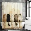 Juego de Cortina de Ducha Estampada con Diseño de Gatos de 5 Piezas Incluye Cortina de Ducha, Alfombra Antideslizante para Piso, Cubierta para Asiento de Inodoro y una Alfombra de Baño Hecha a Medida