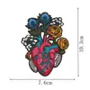 Patch de Bordado Floral Mão de Caveira Estilo Escuro Coração Vintage Esqueleto Flor Rosa Patch Termocolante para Jaqueta Jeans