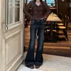 Jeans American Retro Preto de Cintura Baixa Micro Flare Feminino 2026 Novo Estilo Hot Girl Versátil Emagrecedor Calças Flare de Comprimento Total