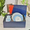 Tigela de Porcelana Bone China Casual e Fashionável Utensílios de Mesa Russos Série Estrela Tigela Azul Claro Prato com Colher Conjunto Caixa de Presente Recomendado para Presentear