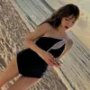 Traje de baño nuevo de una pieza para mujer, que cubre el vientre, adelgazante, color sólido, simple, sexy, conservador, realza el busto pequeño, para aguas termales
