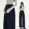 Calça de maternidade 2026 outono e inverno novo estilo, comprimento estendido, retrô, solta, perna reta, casual, calça de maternidade de perna larga da moda